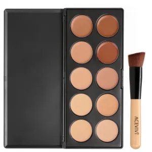 10 Colors Makeup Face Cream Concealer Palette   Powder Brush/ Puff Sponge