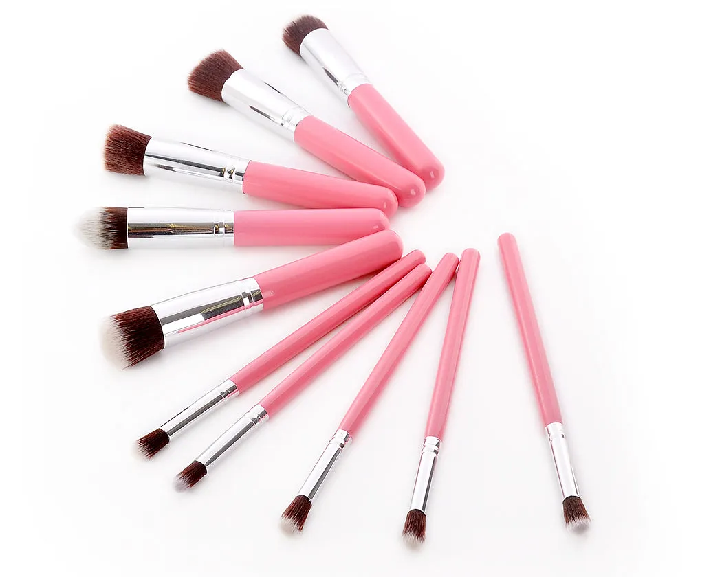 10 Pcs Professional Makeup Brush Set - Pink