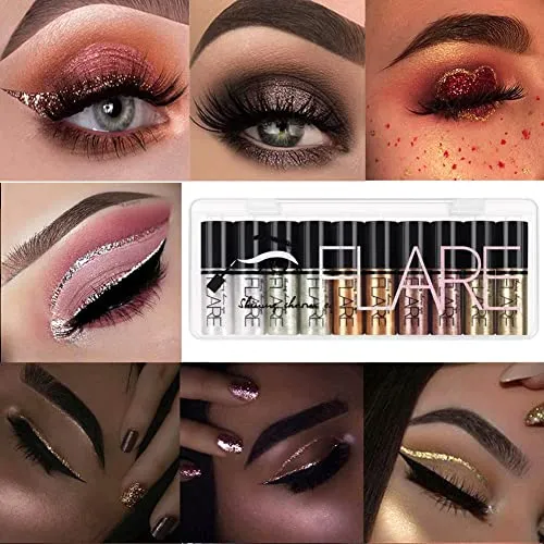 10-Pieces Long-Lasting Waterproof Sparkling Glitter Liquid Metallic Eyeliner/Eyeshadow Makeup Kit