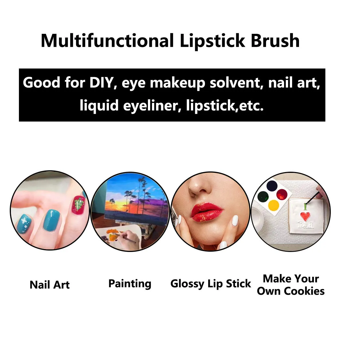 100 Pcs Disposable Makeup Lip Brushes Lipstick gloss brush Lip Gloss Applicators with Soft Brush Head Cosmetic Lip Brush Wands PYO Cookie Paint Brushes (Black) Black