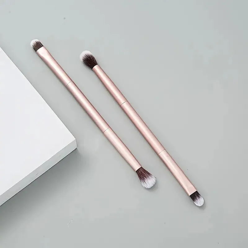 1pc Double-ended Eyeshadow Brush With Metal Handle Portable Soft Eyebrow Eyeshadow Nose Shadow Brush Cosmetic Brush Makeup Tool Golden