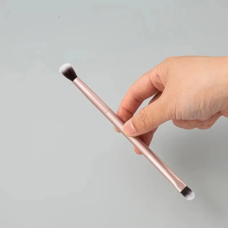 1pc Double-ended Eyeshadow Brush With Metal Handle Portable Soft Eyebrow Eyeshadow Nose Shadow Brush Cosmetic Brush Makeup Tool Golden