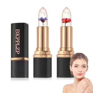 2 Pack Crystal Flower Jelly Lipstick,Magic Color Changing Lipstick,PH Clear Temperature Color Changing Lip Gloss,Lip Balm,Long Lasting Nourishing Moisturizing Lip Stick Set X02 03
