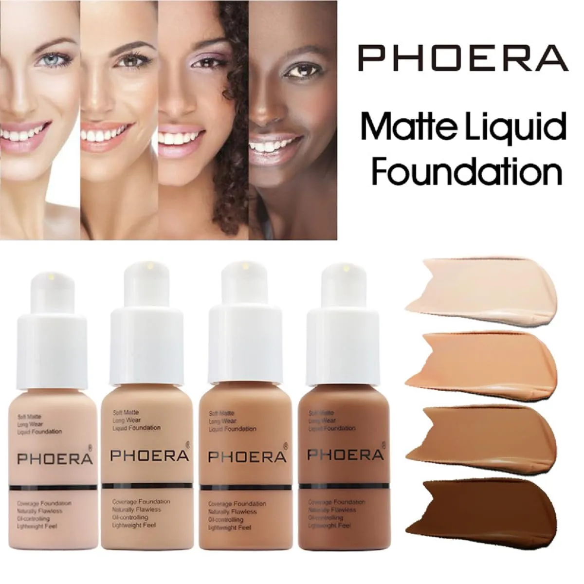 2 Pack PHOERA Foundation 108# Tan and 109# Mocha,Flawless Soft Matte Liquid Foundation 24 HR Oil Control Concealer Foundation Makeup.