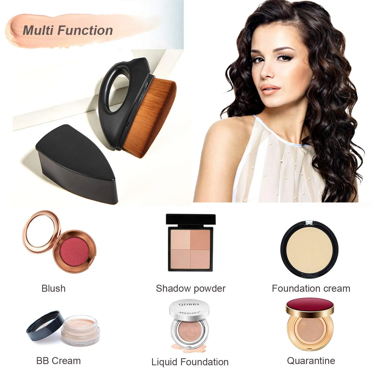 2021 Upgrade New Foundation Makeup Brush, Flat Top Foundation Brush for liquid makeup,High Density Seamless Kabuki Face Brush Multifunctional for Blending Liquid, Cream or Flawless Powder Cosmetics (Black) Black