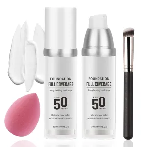 2PCS Color Changing Foundation Set with Foundation Brush and Makeup SpongeSPF 50 PA    Oil Control Full Coverage Liquid Foundation MakeupFlawless Moisturizing Concealer for All Skin Types