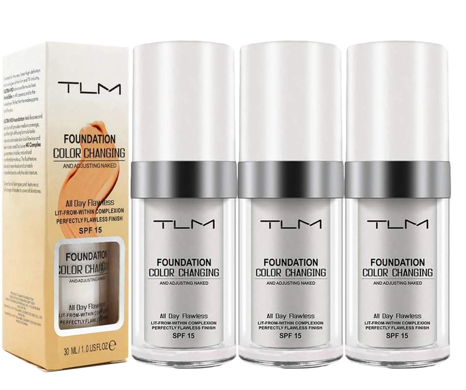 30ml TLM Concealer Cover,Flawless Colour Changing Warm Skin Tone Foundation Makeup Base Nude Face Liquid Cover Concealer3PACK