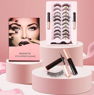 3D Magnetic Eyelashes with Eyeliner Kit- 2 Tubes of Magnetic Eyeliner & 10 Pairs Magnetic Eyelashes Kit-With Natural Look & Reusable False lashes -No Glue Need