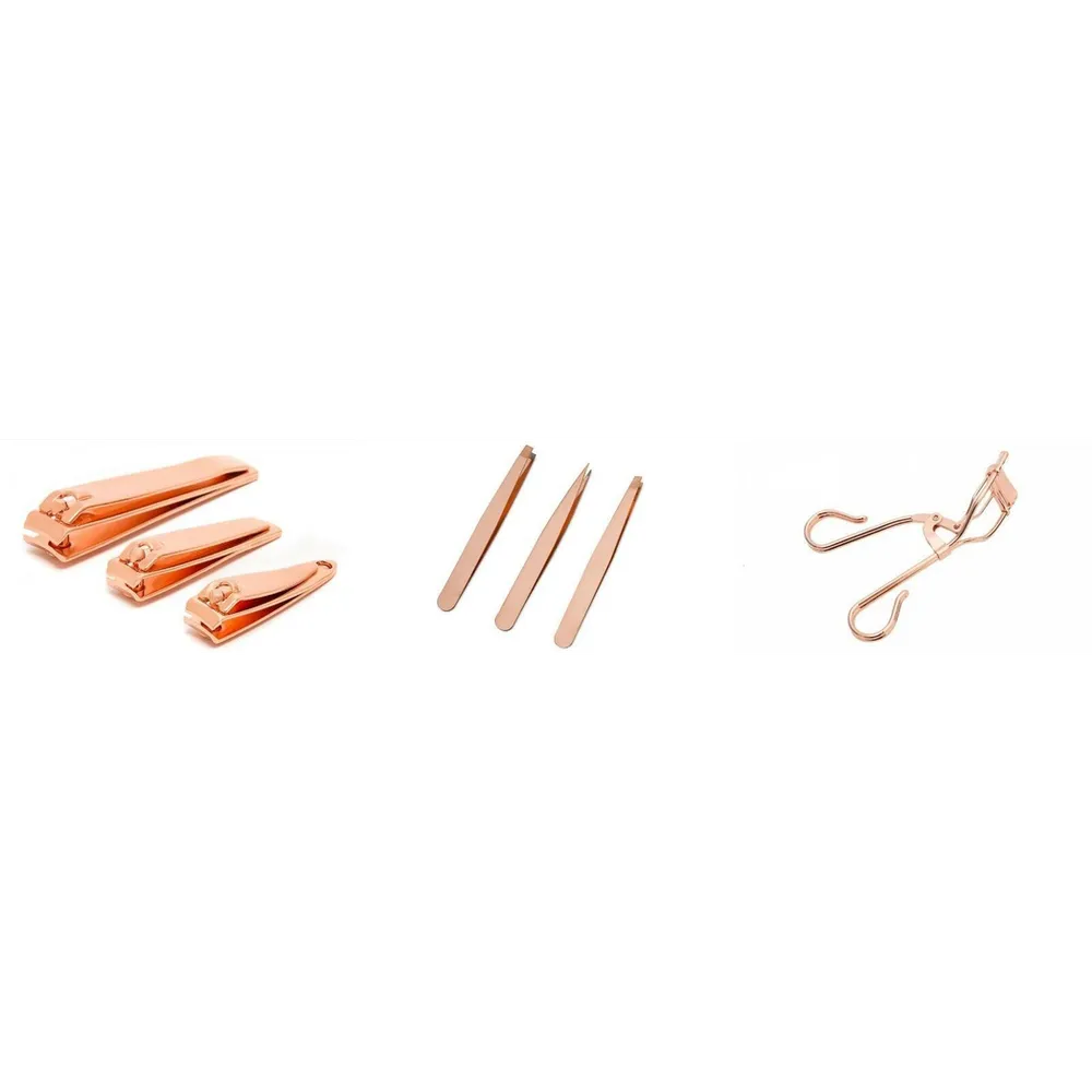 3Pcs Nail Clipper 3Pcs Tweezer 1Pc Eyelash Curler Rose Gold Professional Styling