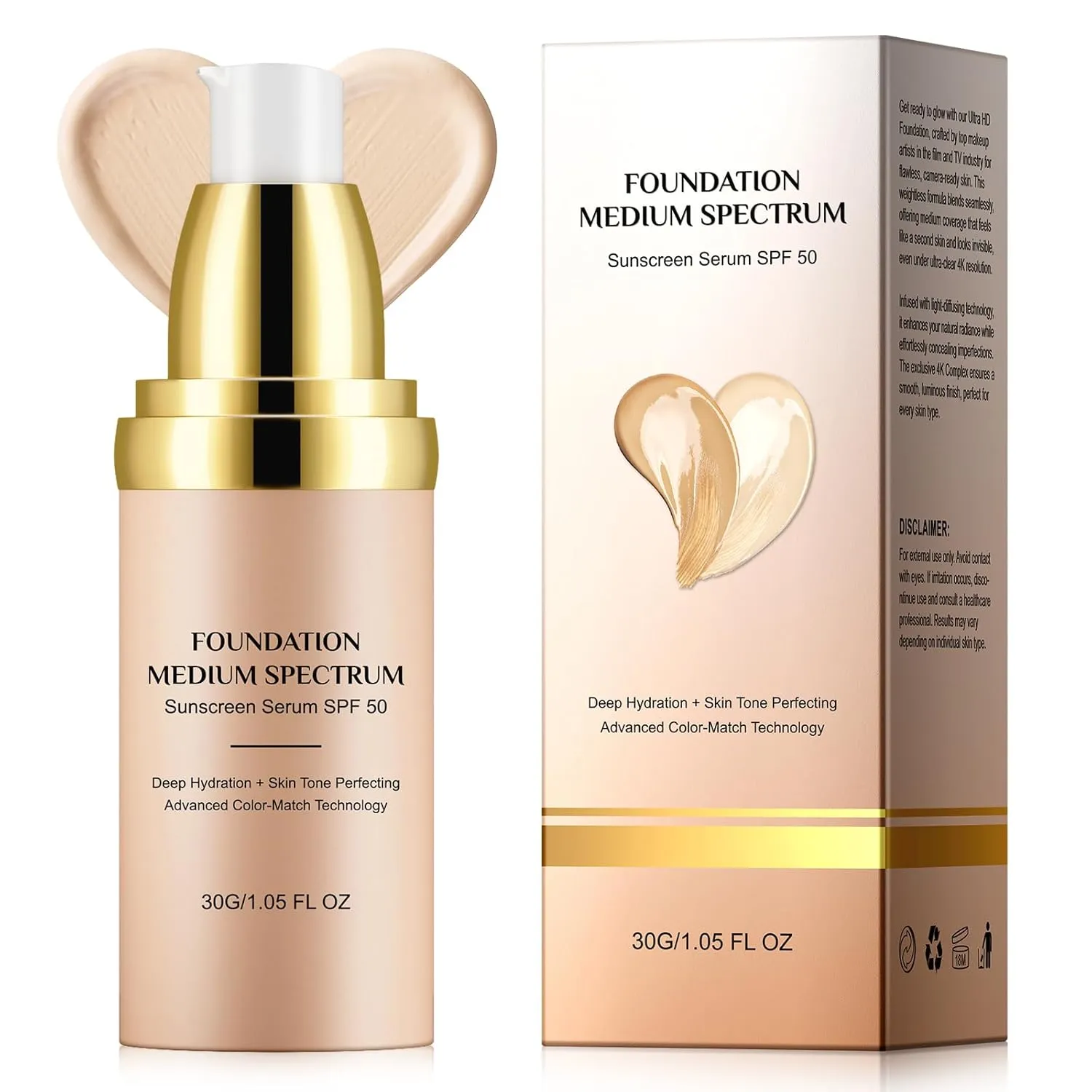 4 in 1 Foundation Liquid, Medium Spectrum Coverage Makeup with SPF 50 , Hydrating & Longwearing & Waterproof Color Changing Foundation for Gym, Sports, Dancing
