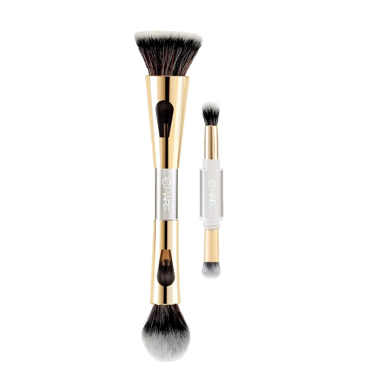 4 in 1 Travel Brush with Foundation, Powder, Eyeshadow Blending & Flat Brushes Set for Women