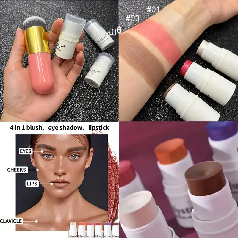 4-Pieces: Ultimate Cream Contour Kit - Seamless Blending Sticks with Highlighter, Blush & Bronzer