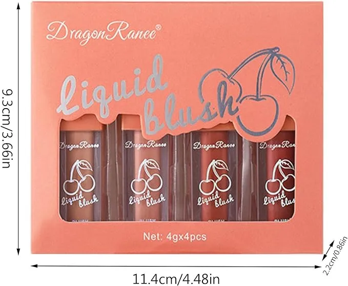 4pcs Cherry Liquid Blushes Long-lasting Makeup Blusher Creamy Rouge Cheek Blush