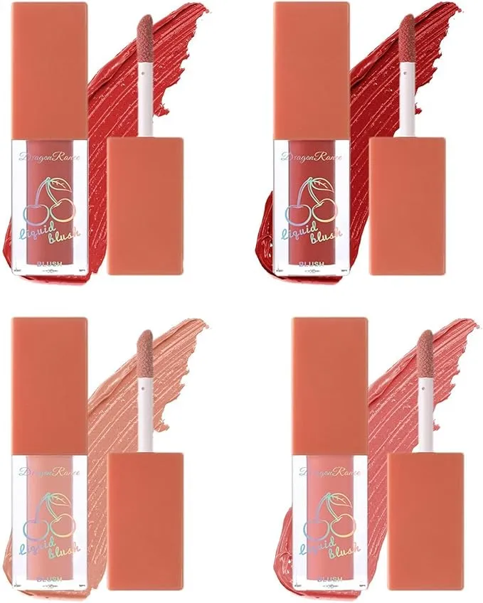 4pcs Cherry Liquid Blushes Long-lasting Makeup Blusher Creamy Rouge Cheek Blush
