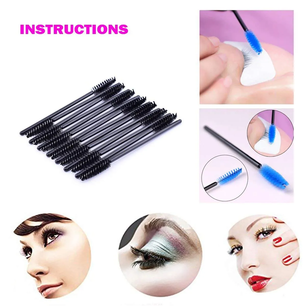 50 PCS Disposable Eyelash Brushes Mascara Wands Eye Lash Eyebrow Applicator Cosmetic Makeup Brush Tool Kits (black) black