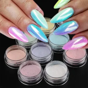 9Boxes Shiny Holographic Nail Glitter Sparkly Aurora Fairy Powder Chrome Pigment Dust Manicure Polish DIY Nail Art Decorations Rubbing On Nails Nail Art Mirror Chrome Mermaid Effect Make Up Glitters