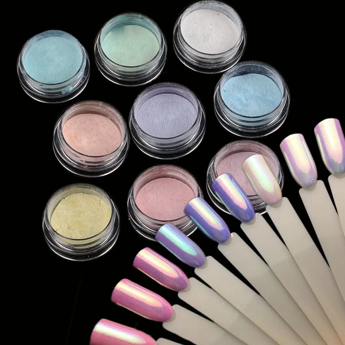 9Boxes Shiny Holographic Nail Glitter Sparkly Aurora Fairy Powder Chrome Pigment Dust Manicure Polish DIY Nail Art Decorations Rubbing On Nails Nail Art Mirror Chrome Mermaid Effect Make Up Glitters