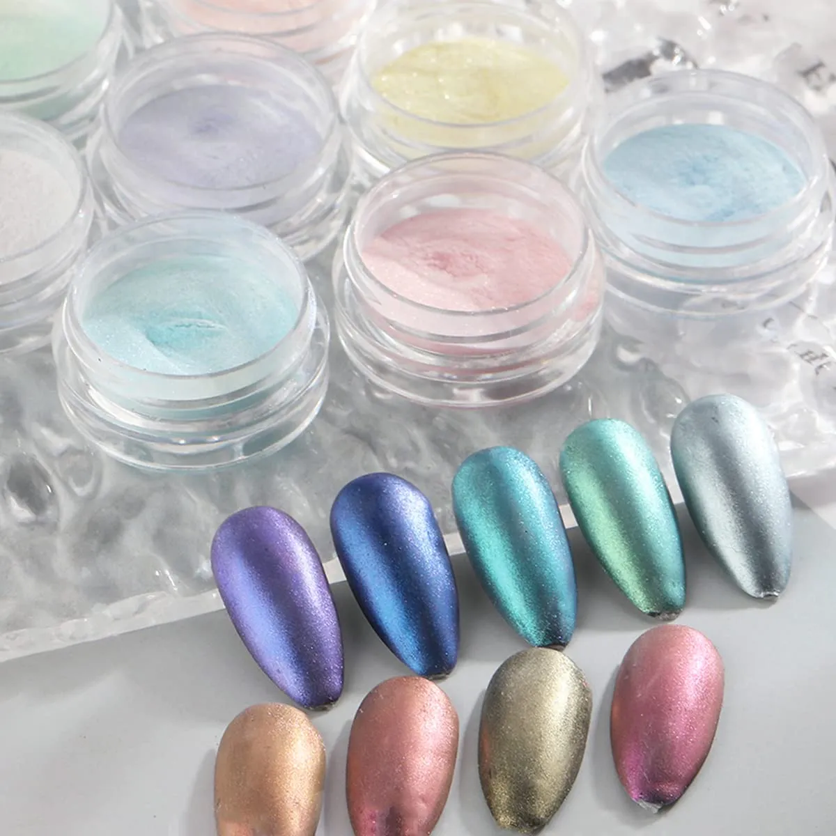 9Boxes Shiny Holographic Nail Glitter Sparkly Aurora Fairy Powder Chrome Pigment Dust Manicure Polish DIY Nail Art Decorations Rubbing On Nails Nail Art Mirror Chrome Mermaid Effect Make Up Glitters