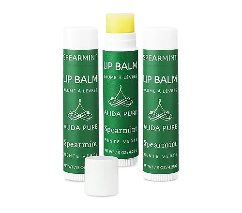 ALIDA PURE Spearmint Lip Balm Collection, Vegan Lip Balm Set, Beeswax Free, with Avocado Oil, Organic Jojoba Oil, and Vitamin E, Natural Moisturizer for Dry, Chapped Lips, 3 Tube Set