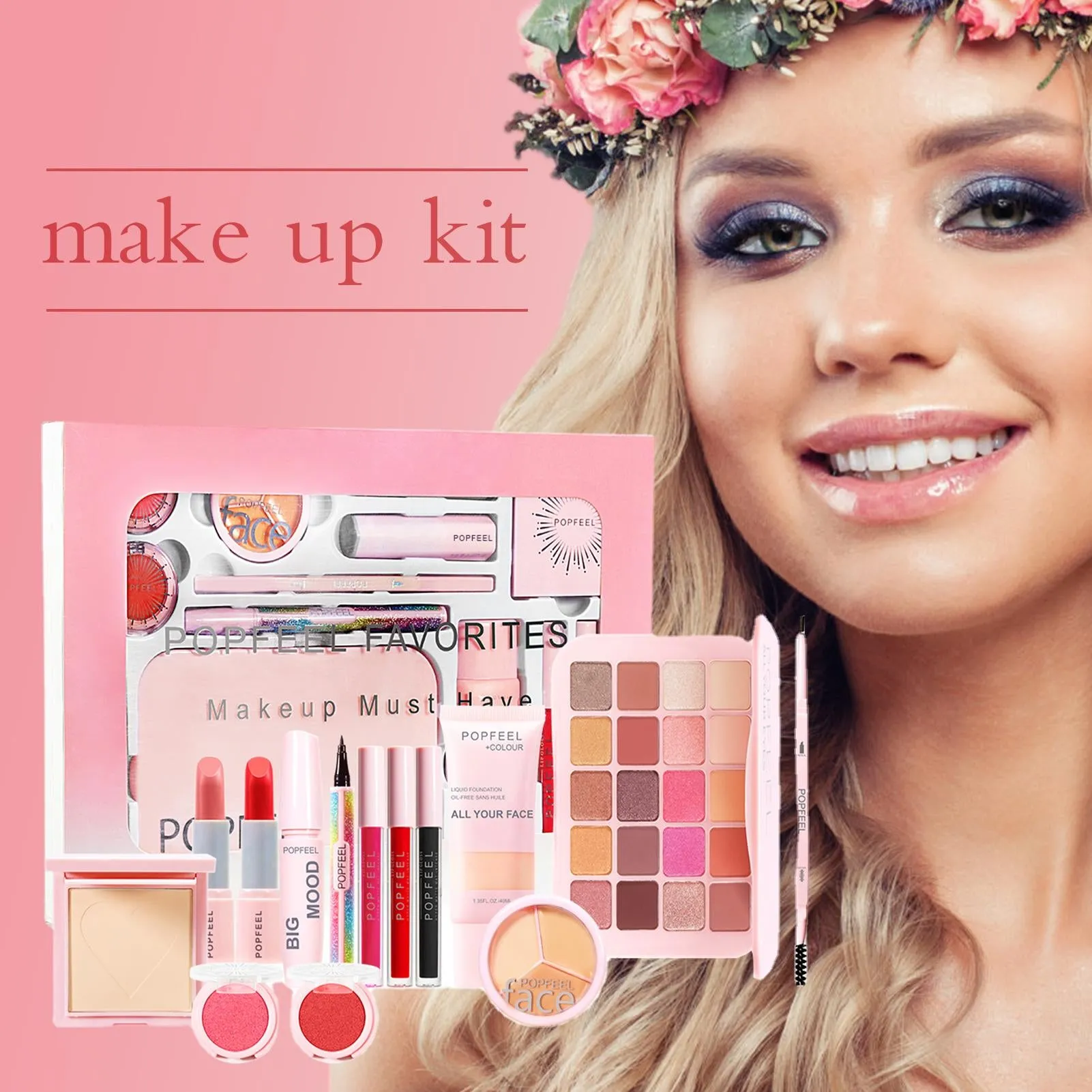 All In One Makeup Kit | 20 Colors Eyeshadow Palette Face Foundation Primer Make Up Full Kit | Princess Makeup Gift Set With Masc