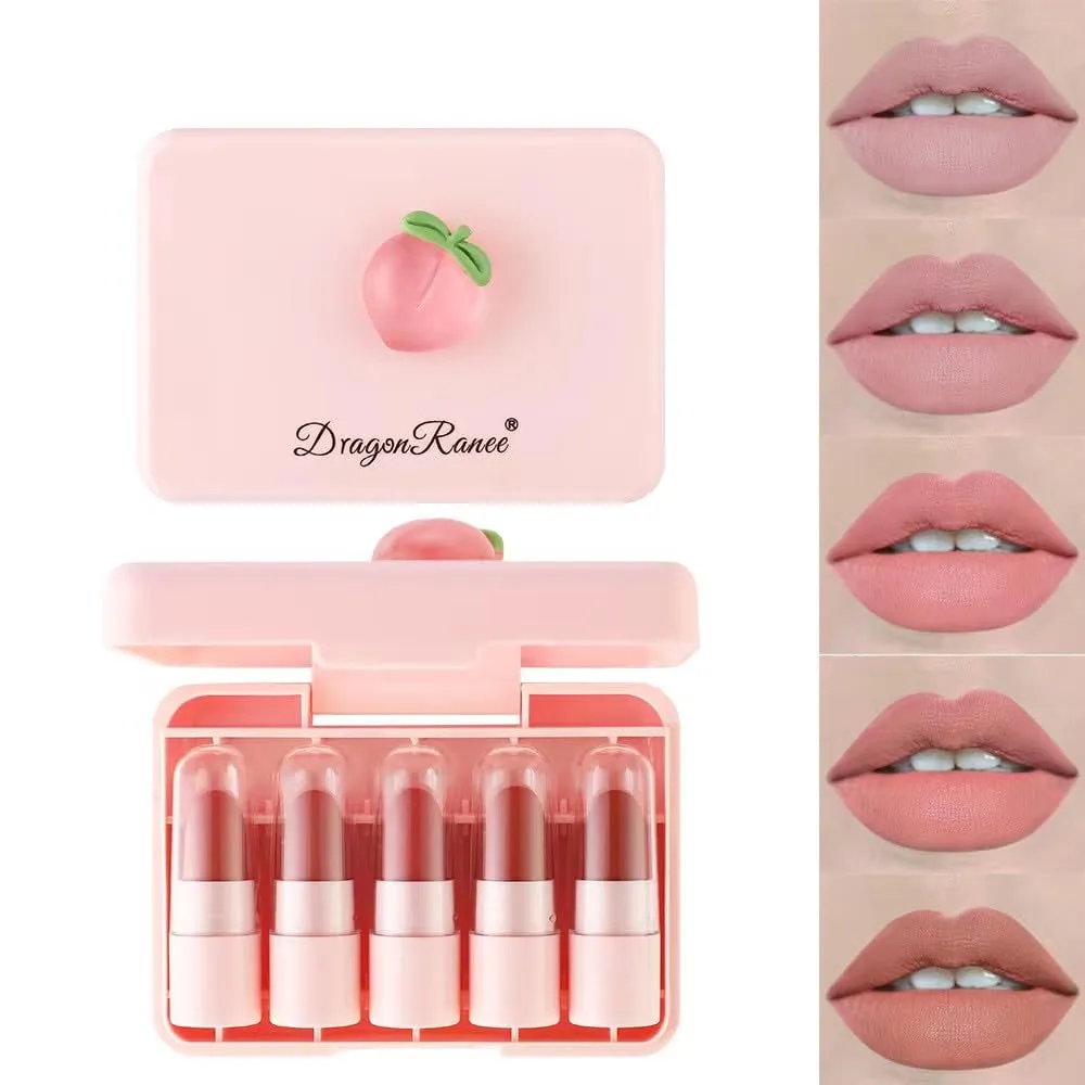 AMAKO Carrot peach lipstick set is not easy to fall matte matte soybean color sample fruit lipstick (02#Honey peach)