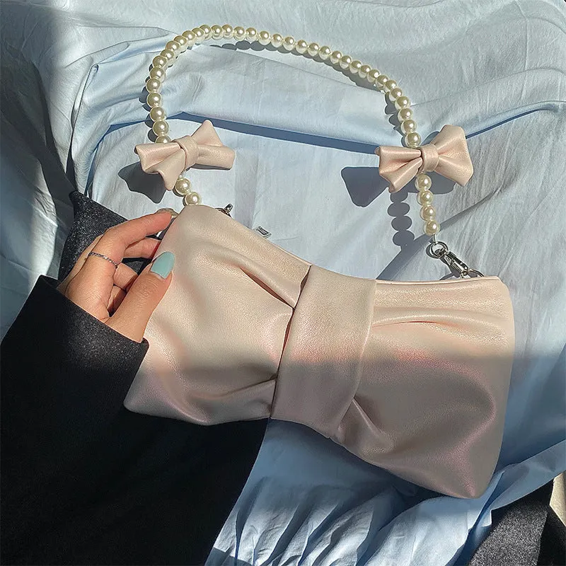 Amozae-Back To School Gifts Pearl Bow Aesthetic Shoulder Bag