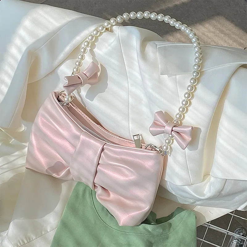 Amozae-Back To School Gifts Pearl Bow Aesthetic Shoulder Bag