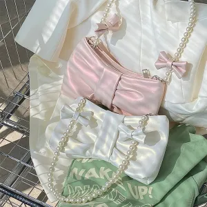 Amozae-Back To School Gifts Pearl Bow Aesthetic Shoulder Bag