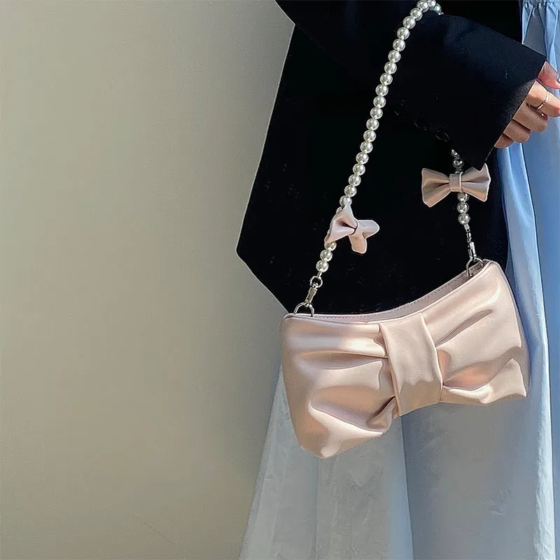 Amozae-Back To School Gifts Pearl Bow Aesthetic Shoulder Bag