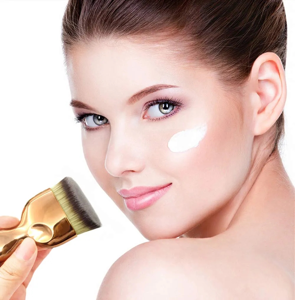 Angled Flat Foundation Brush High Density Face Body Kabuki Makeup Brush for Liquid Foundation Powder Cream Contour Buffing Stippling Blending Rose gold