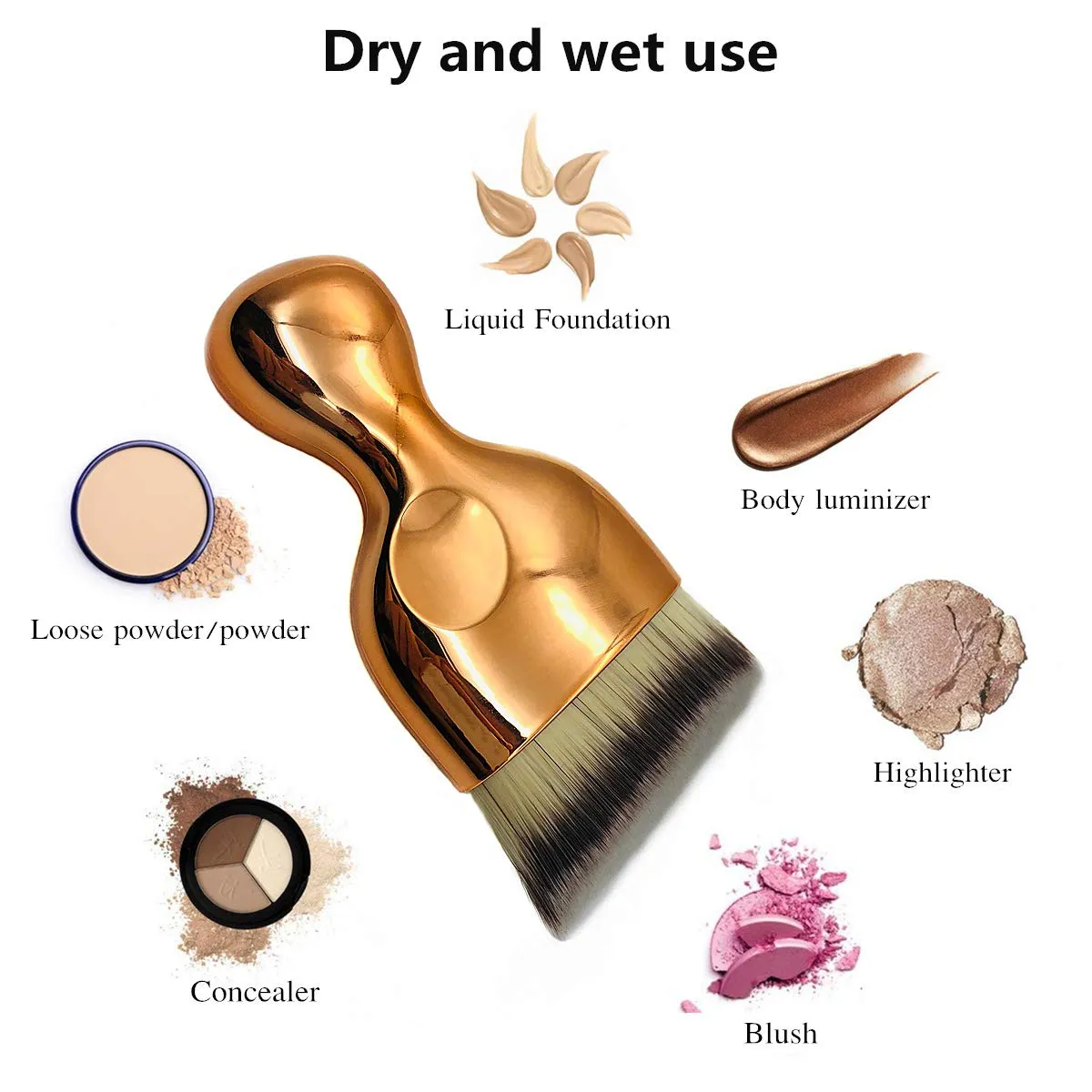 Angled Flat Foundation Brush High Density Face Body Kabuki Makeup Brush for Liquid Foundation Powder Cream Contour Buffing Stippling Blending Rose gold