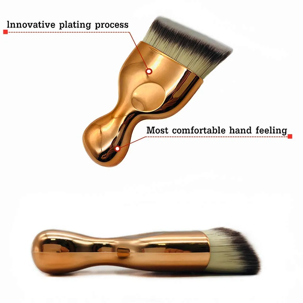 Angled Flat Foundation Brush High Density Face Body Kabuki Makeup Brush for Liquid Foundation Powder Cream Contour Buffing Stippling Blending Rose gold