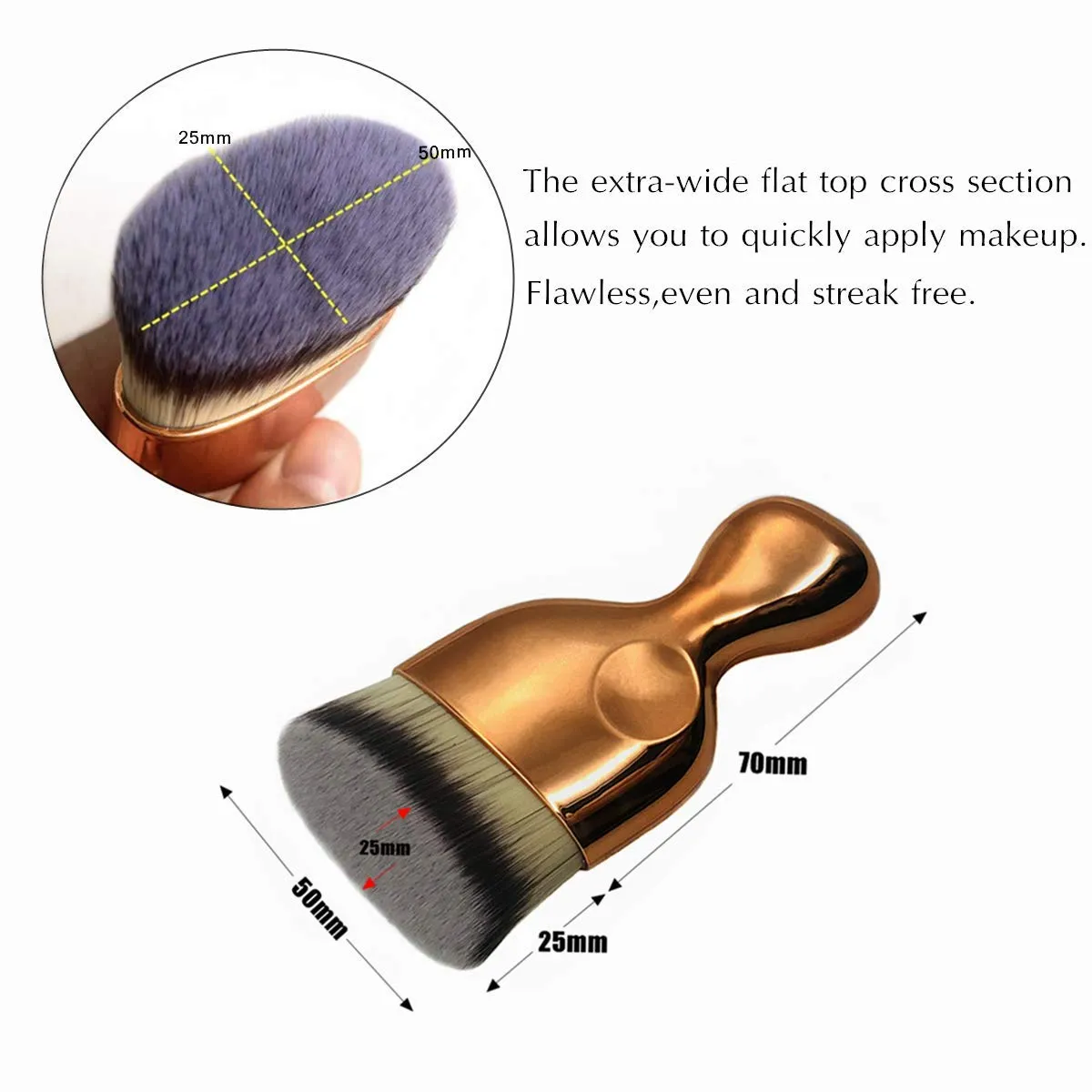 Angled Flat Foundation Brush High Density Face Body Kabuki Makeup Brush for Liquid Foundation Powder Cream Contour Buffing Stippling Blending Rose gold