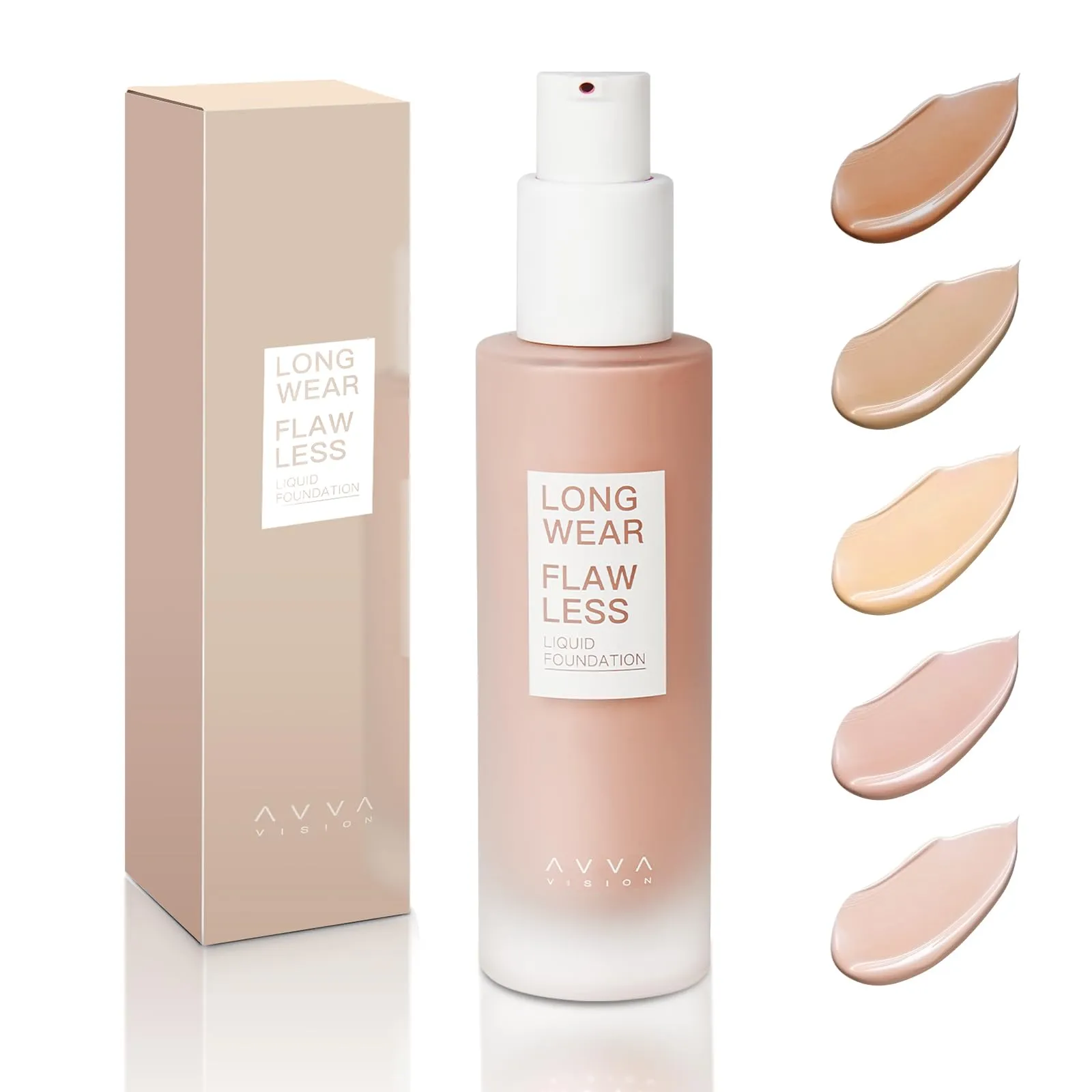 AVVA VISION Liquid Foundation Makeup Natural True Skin Tone Full Coverage Concealer Flawless Complexion Blendable Longwear, 102, 1 fl. oz.