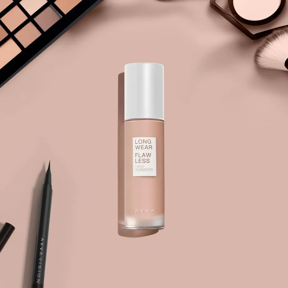 AVVA VISION Liquid Foundation Makeup Natural True Skin Tone Full Coverage Concealer Flawless Complexion Blendable Longwear, 102, 1 fl. oz.