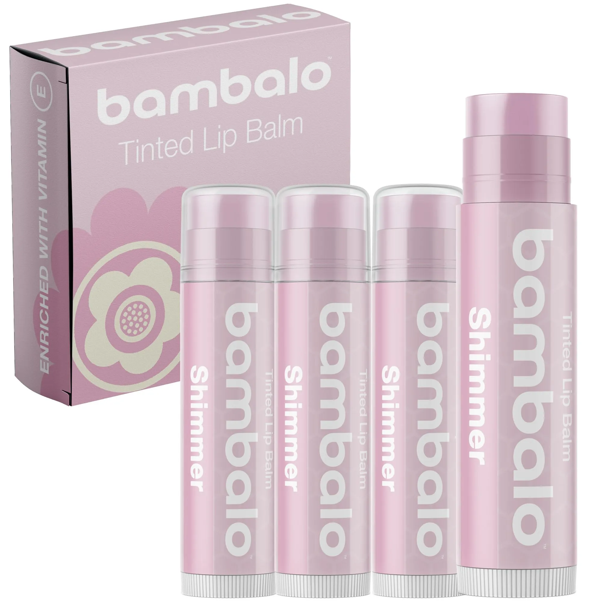 Bambalo 4-Pack Shimmer Tinted Lip Balms - Natural & Organic Ingredients - Hydrating & Moisturizing, USA Made