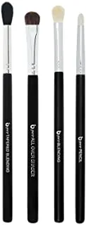 Basic Eyeshadow Makeup Brush Set - Beauty Junkees 4pc Professional Eye Make Up Brushes for Eye Shadow Blending, Pencil Smudger, All Over Shader, Tapered Blender, Black Labeled, Affordable