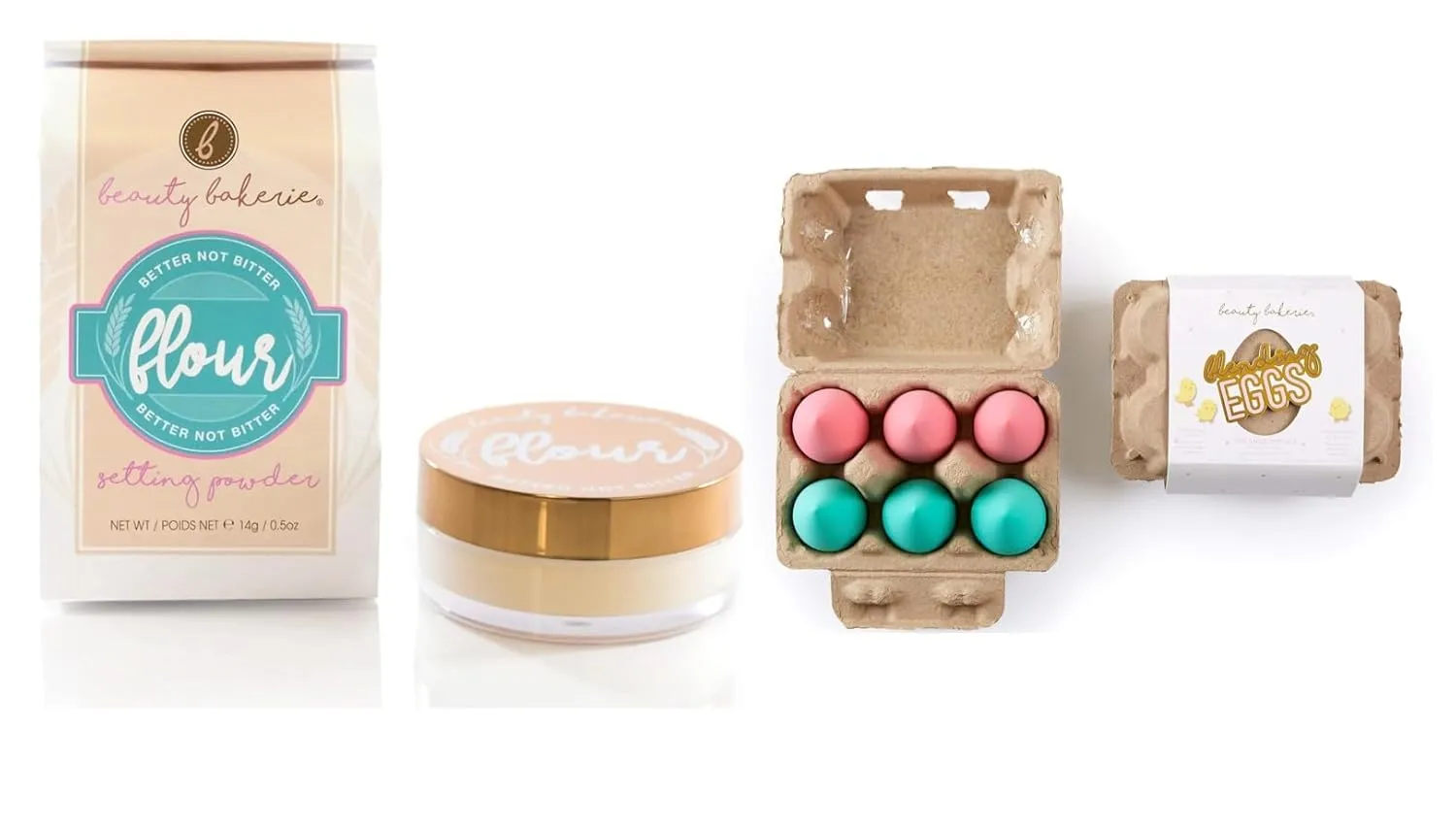 Beauty Bakerie Flour Setting Powder for Foundation, 0.5oz, Cassava (Yellow)   Blending Egg Beauty Sponge Cosmetic Face Blender Sponge Applicator, 6 Pack Set, Pink/Turquoise, 2 Pack Bundle