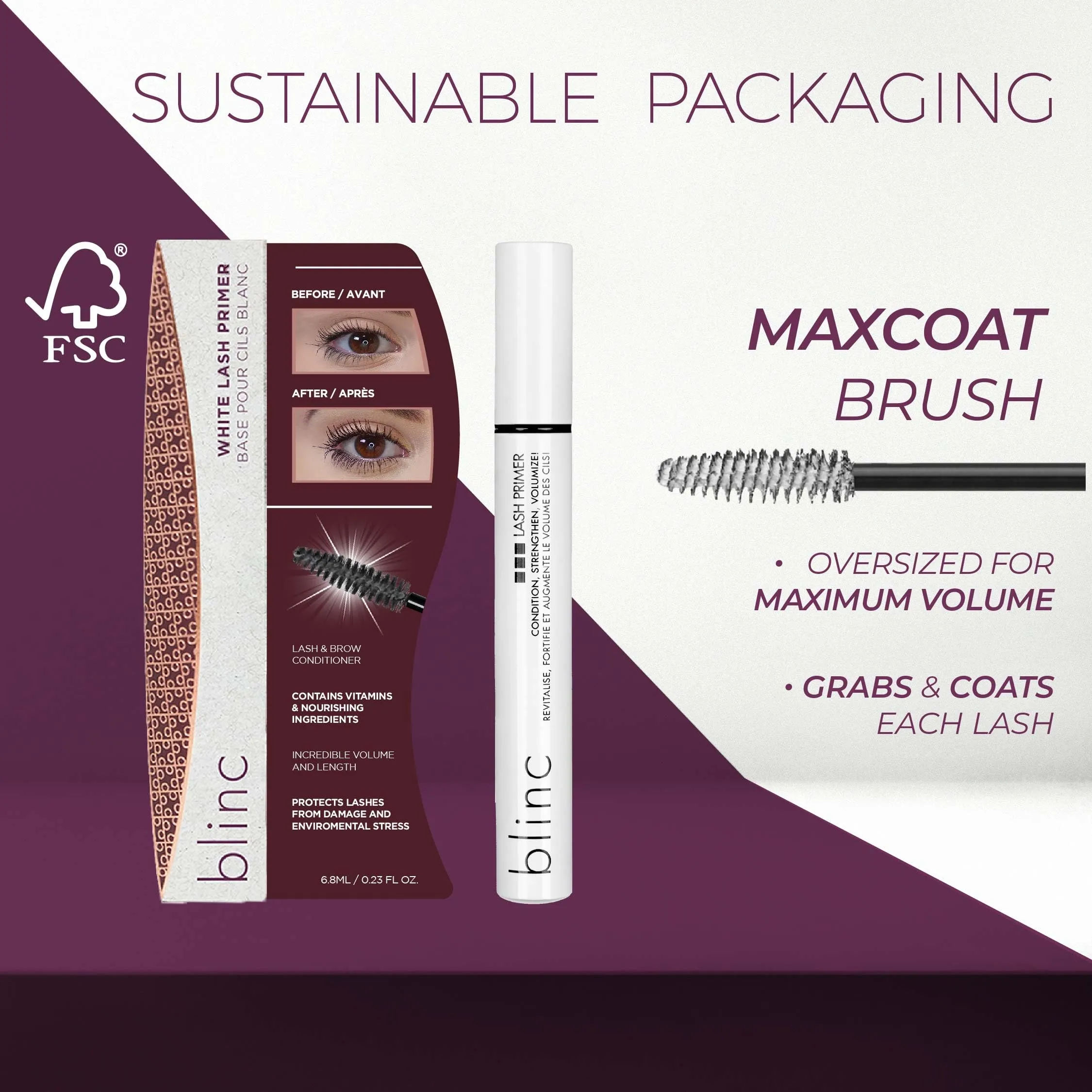 Blinc White Lash Primer, Lash Boosting Conditioning Eyelash Primer Mascara with Vitamin E and Growth Promotion Peptides, Volumizing and Lengthening White Mascara Primer, 6.8mL / 0.23 Fl. Oz