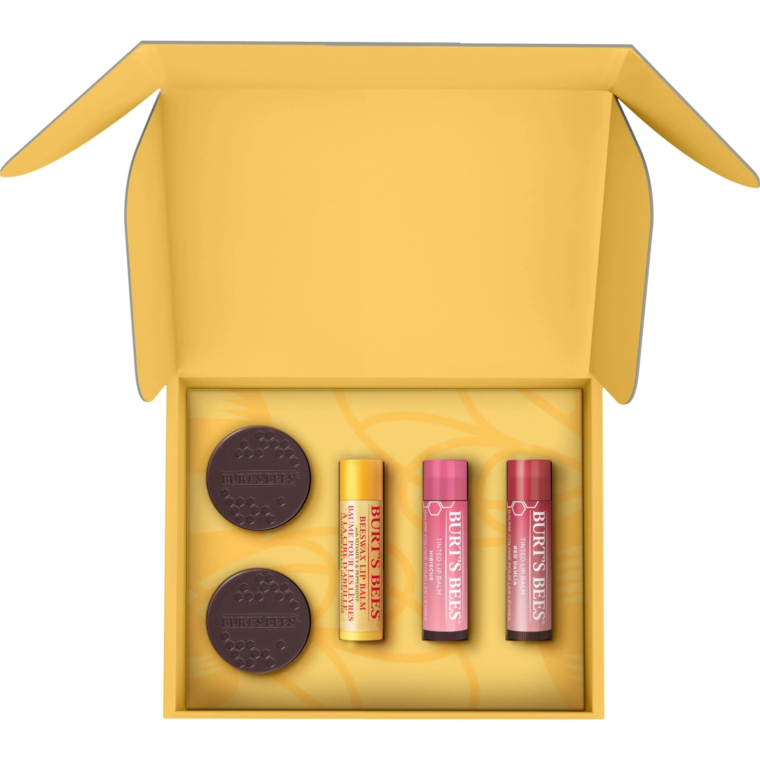 Burt's Bees Christmas Gifts, 5 Lip Care Stocking Stuffers Products - Original Beeswax Lip Balm, Hibiscus & Red Dahlia Tinted Lip Balm Duos, Overnight Lip Scrub & Overnight Lip Sleeping Mask Exfoliator