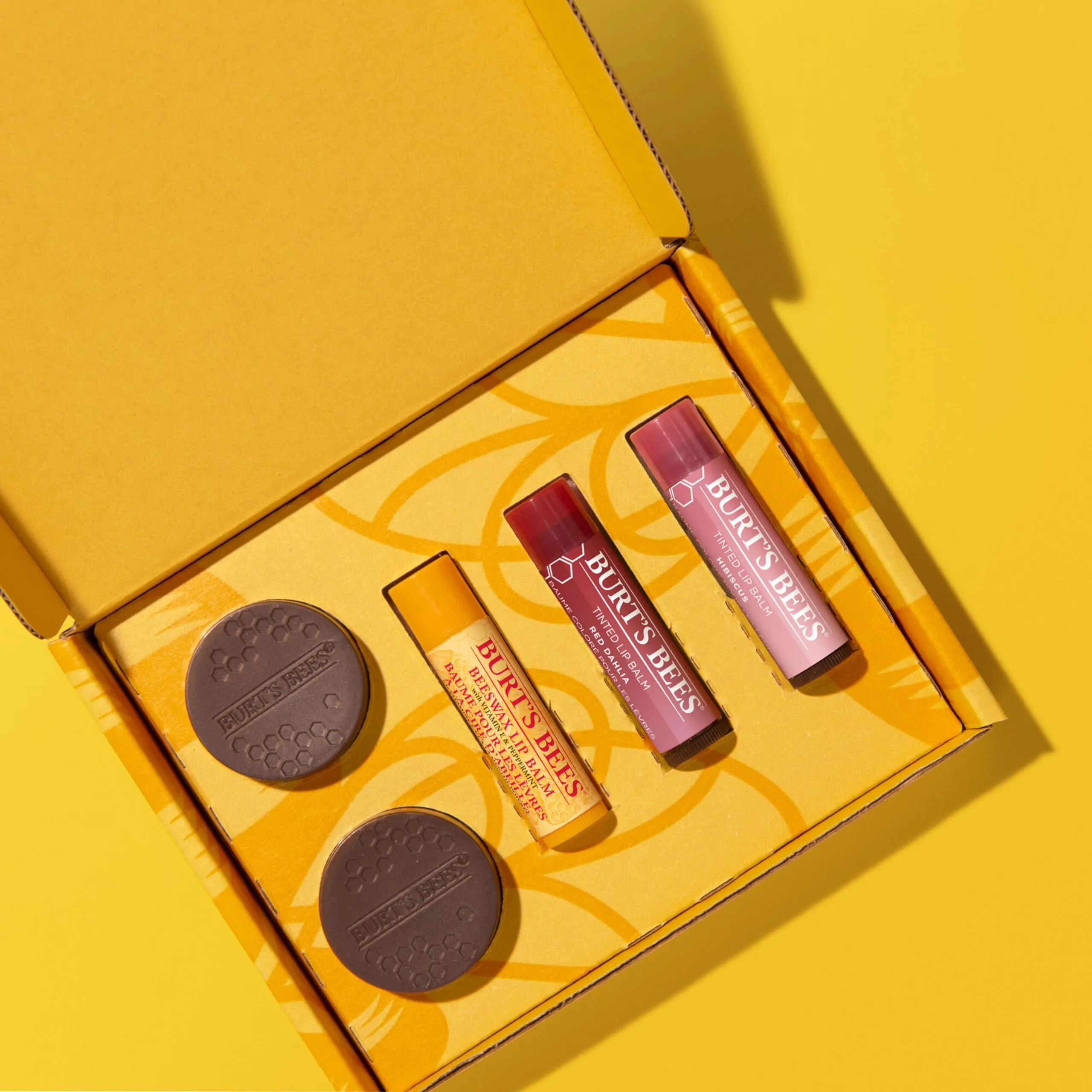 Burt's Bees Christmas Gifts, 5 Lip Care Stocking Stuffers Products - Original Beeswax Lip Balm, Hibiscus & Red Dahlia Tinted Lip Balm Duos, Overnight Lip Scrub & Overnight Lip Sleeping Mask Exfoliator