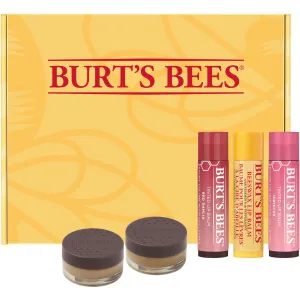 Burt's Bees Christmas Gifts, 5 Lip Care Stocking Stuffers Products - Original Beeswax Lip Balm, Hibiscus & Red Dahlia Tinted Lip Balm Duos, Overnight Lip Scrub & Overnight Lip Sleeping Mask Exfoliator