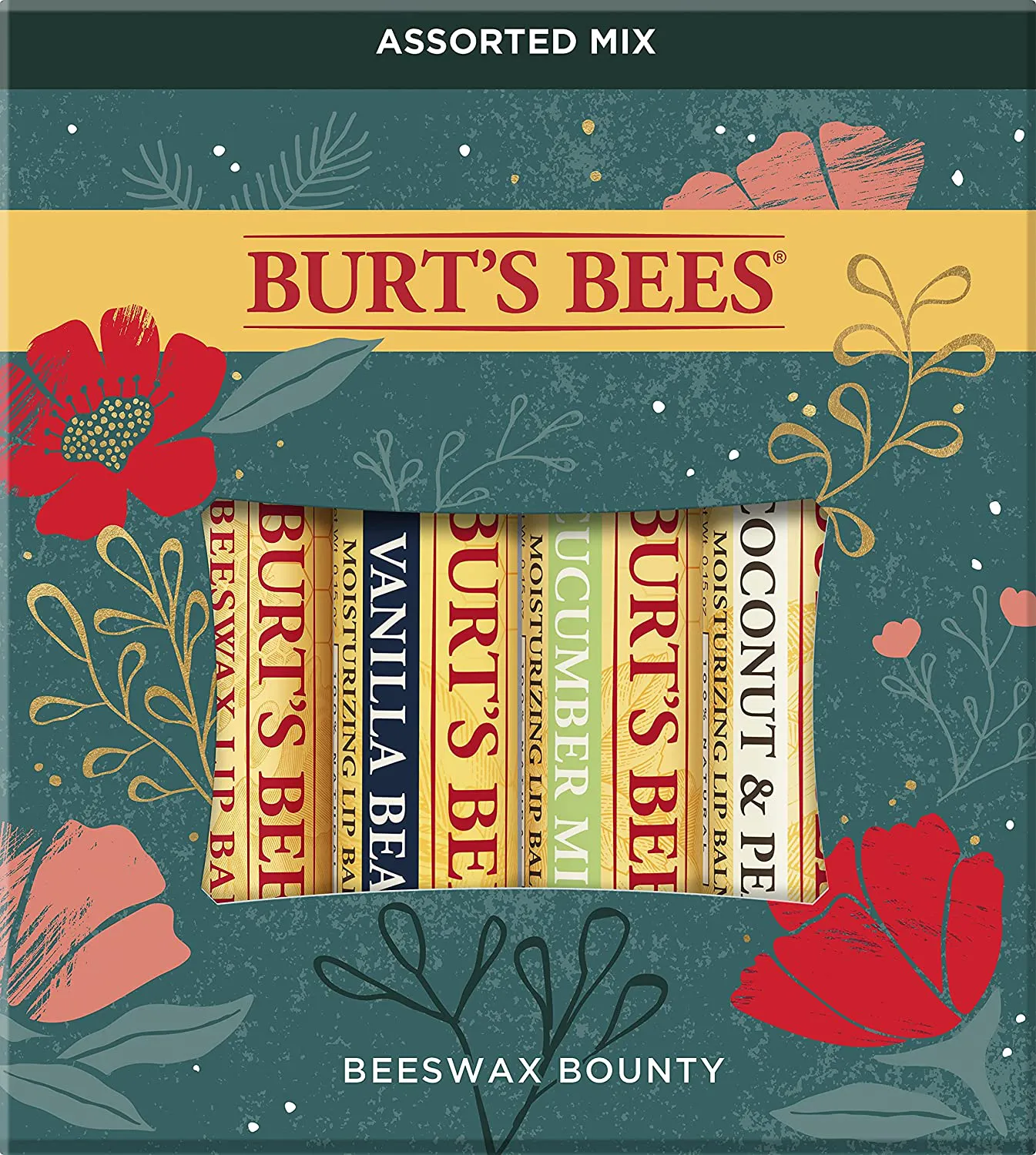 Burt’S Bees Holiday Gift, 5 Lip Care Stocking Stuffer Products, Lip Surprise Set - Overnight Intensive Lip Treatment, Rose Tinted Lip Balm, Fig Lip Shimmer, Pomegranate Lip Balm, Beeswax Lip Balm