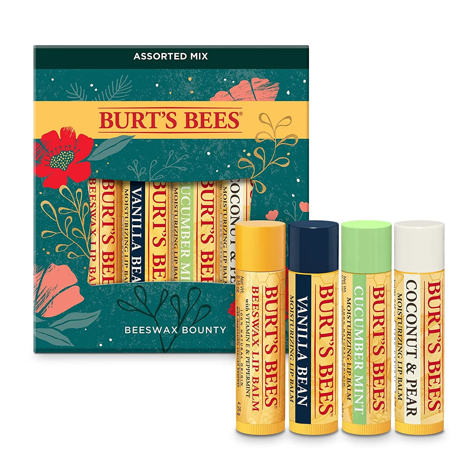 Burt’S Bees Holiday Gift, 5 Lip Care Stocking Stuffer Products, Lip Surprise Set - Overnight Intensive Lip Treatment, Rose Tinted Lip Balm, Fig Lip Shimmer, Pomegranate Lip Balm, Beeswax Lip Balm