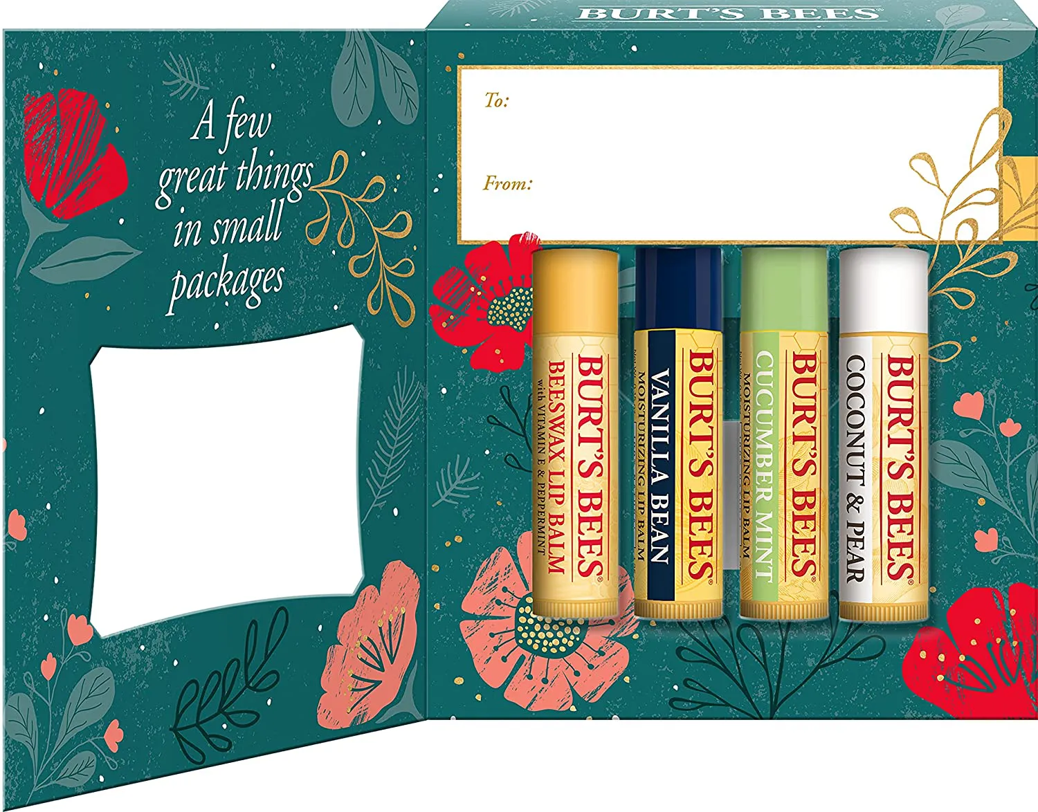 Burt’S Bees Holiday Gift, 5 Lip Care Stocking Stuffer Products, Lip Surprise Set - Overnight Intensive Lip Treatment, Rose Tinted Lip Balm, Fig Lip Shimmer, Pomegranate Lip Balm, Beeswax Lip Balm