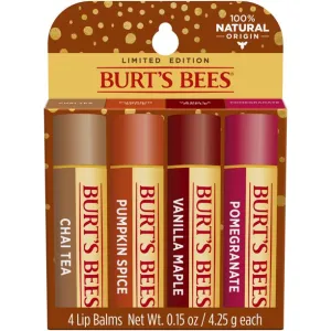BURTS BEES Lip Balm Holiday Pack, Chai Tea, Pumpkin Spice, Vanilla Maple, Pomegranate, 4 Tubes
