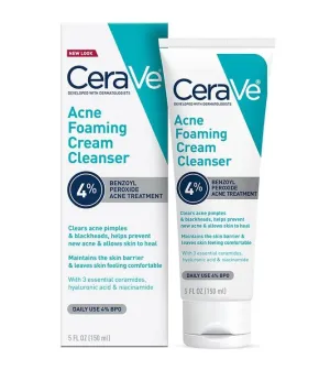 CeraVe Acne Foaming Cleanser with 4% Benzoyl Peroxide & Niacinamide, Remove Excess Oil & Dirt - 150Ml