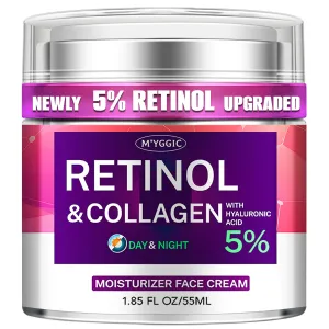 Collagen Moisturizer Retinol Face Cream with Hyaluronic Acid & Arbutin, Day & Night Anti Aging Facial Moisturizing Cream for Face and Neck to Reduce Wrinkles, Women and Men ，1.85 Fl Oz