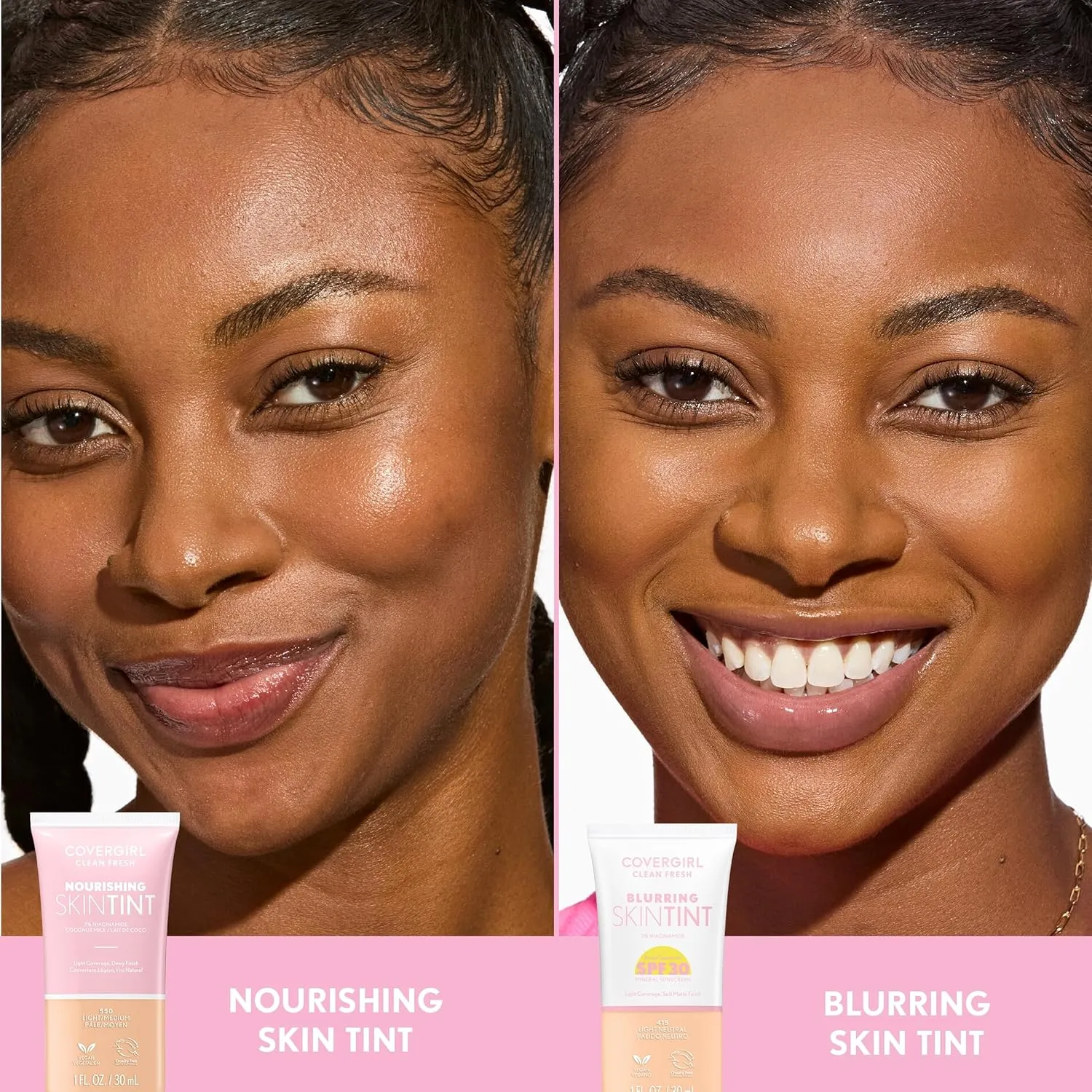COVERGIRL Clean Fresh Nourishing Skin Tint, 520 Light, Liquid Foundation, Dewy Finish, Infused with Coconut & Aloe, Vegan Formula