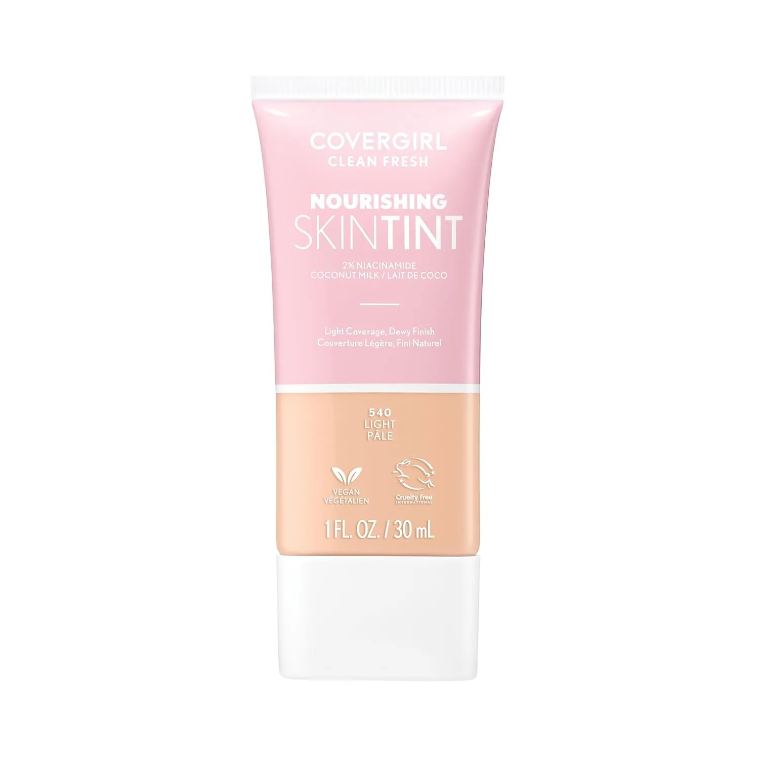 COVERGIRL Clean Fresh Nourishing Skin Tint, 520 Light, Liquid Foundation, Dewy Finish, Infused with Coconut & Aloe, Vegan Formula